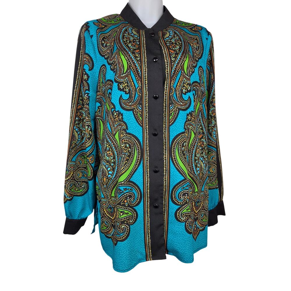 Bob Mackie Wearable Art, Women Size M, Turquoise Paisley Statement Piece Blouse